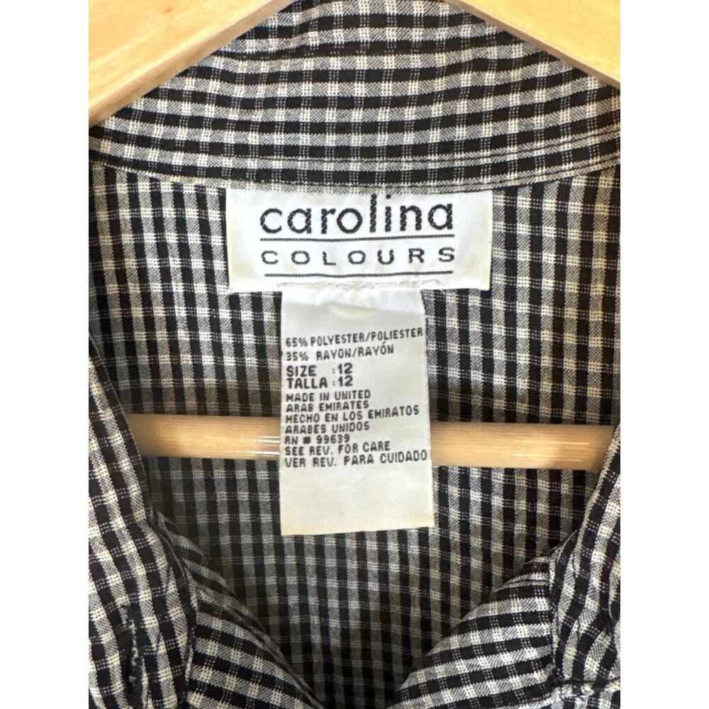 Vintage 90s Gingham Maxi Dress Black Womens 12 Relaxed Fit Teacher Dress Retro - Picture 5 of 6